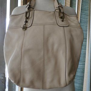 Tommy Hilfiger LEATHER CREAM Bag TOTE PURSE AMERICAN CLASSIC